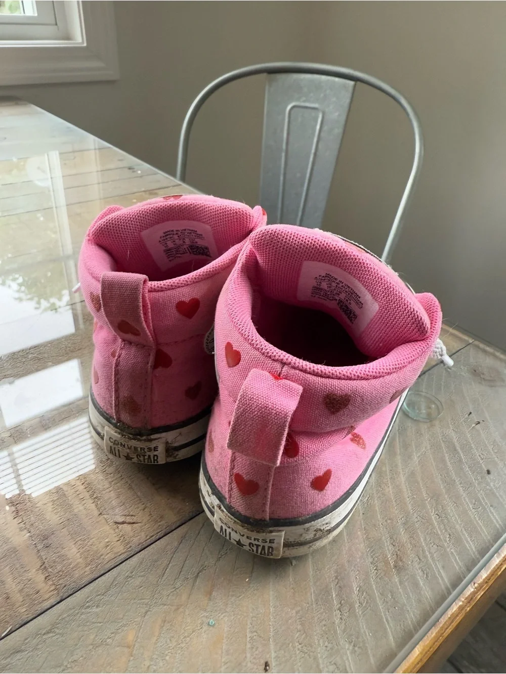Converse Kids Pink High-Top Sneakers with Red Heart Print size 10 toddler